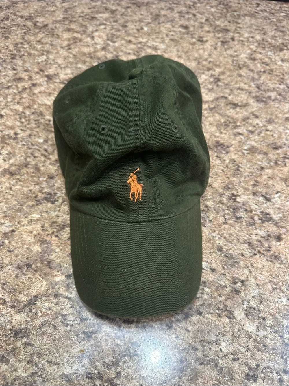 Polo by Ralph Lauren Olive Green Baseball Cap with Orange Pony Leather Strap